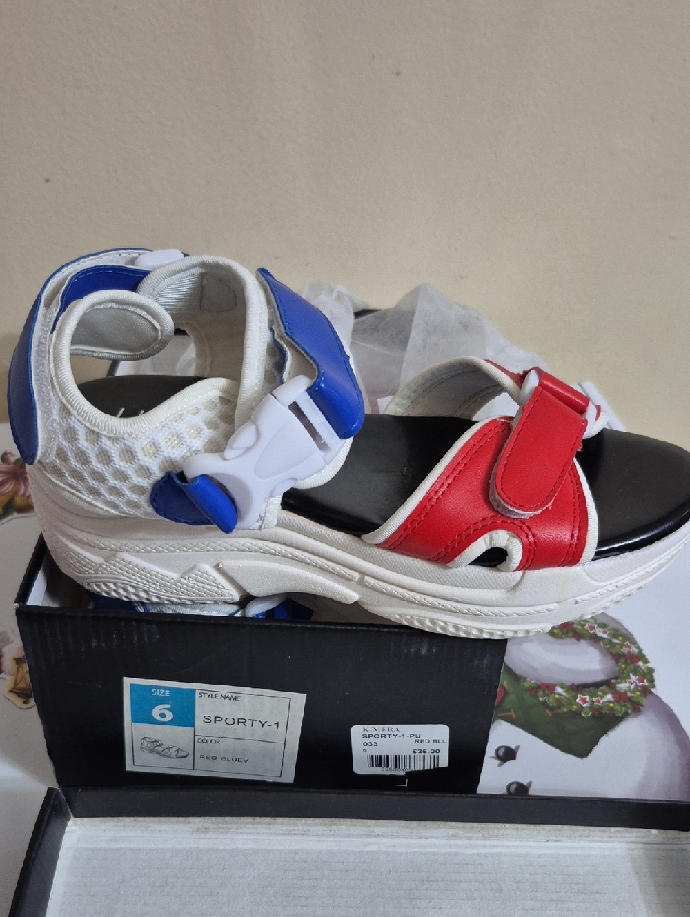 Kids Sporty Sandals in Red, Blue & White
